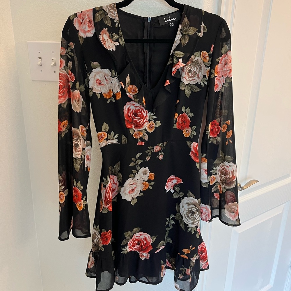 Lulu's Black Dress with Pink and White Floral Design